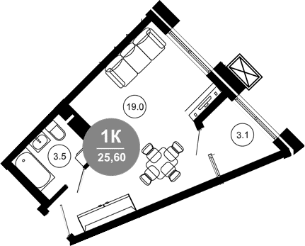 Студия квартира, 22.5 м² в ЖК Гостиничный комплекс GREENMONT — фото 2