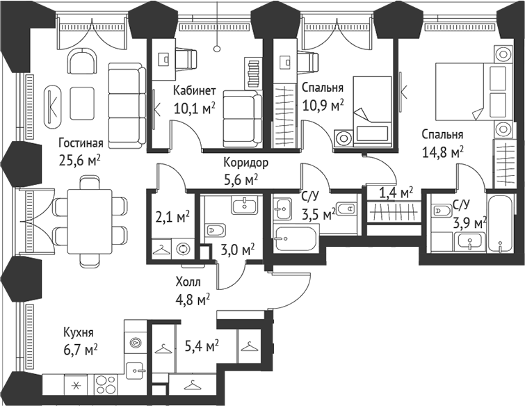 4+ комнаты, 97.6 м², 7/52 этаж, ЖК «СЕТ»