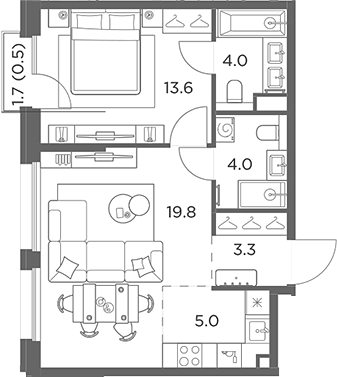 2-комн., 49.7 м², 6/6 этаж, ЖК «Станиславский»