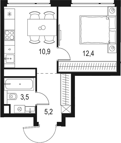 1-комн., 32 м², 39/48 этаж, ЖК «Левел Мичуринский»