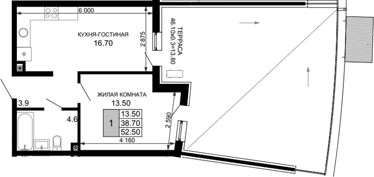 2-комн. квартира, 38.7 м² в ЖК Фонтаны — фото 2