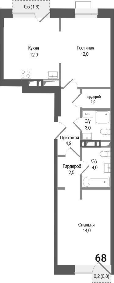 2-комн., 54.4 м², 5/8 этаж, ЖК «Киноквартал»