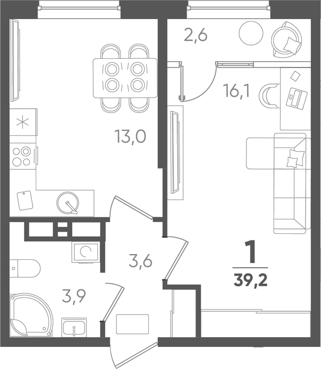 1-комн. квартира, 36.6 м² в ЖК Барса — фото 2