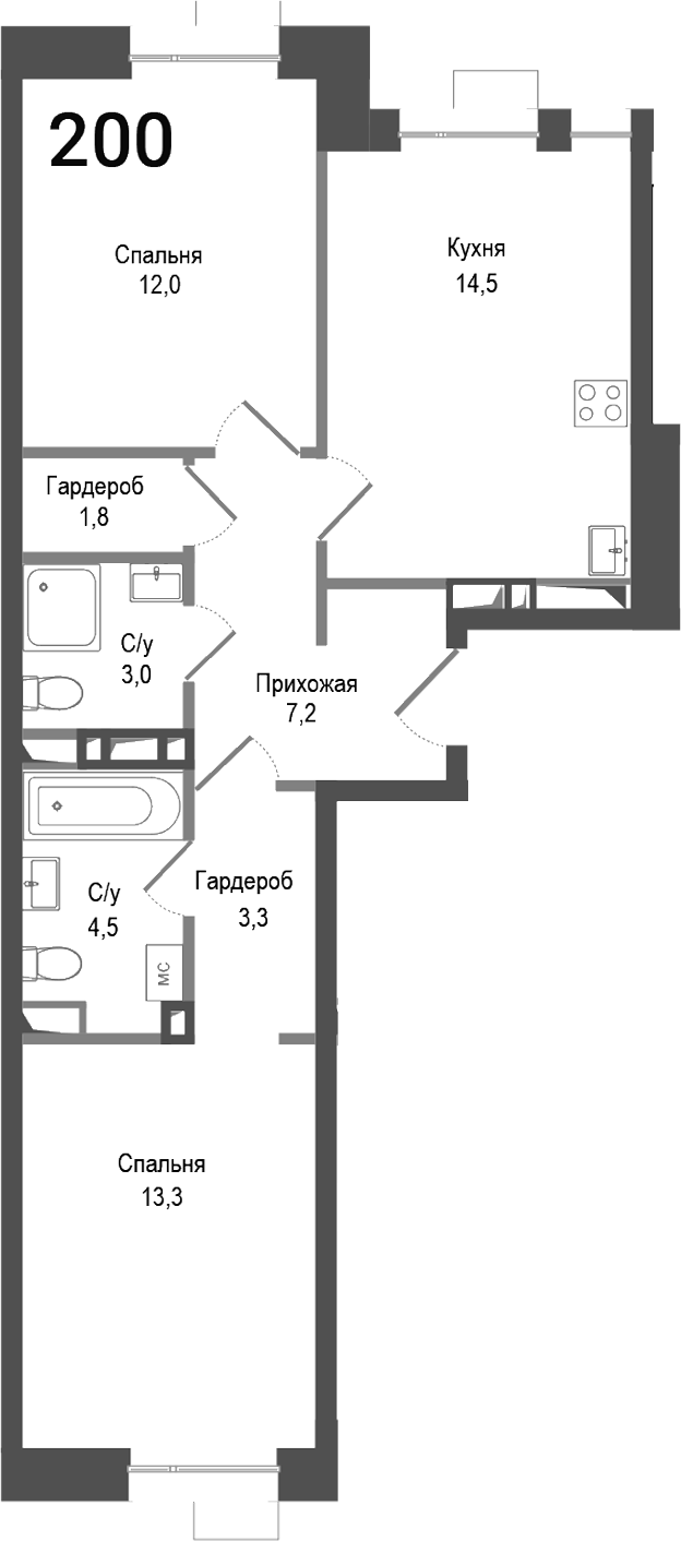2-комн., 59.6 м², 2/8 этаж, ЖК «Киноквартал»