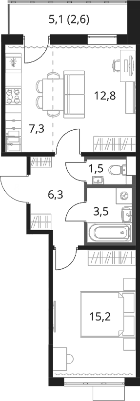 2-комн., 46.6 м², 14/16 этаж, ЖК «1-й Шереметьевский»