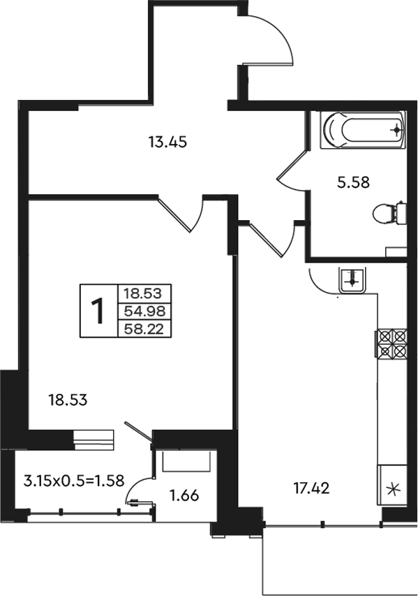 1-комн. квартира, 54.98 м² в ЖК Эндемик — фото 2