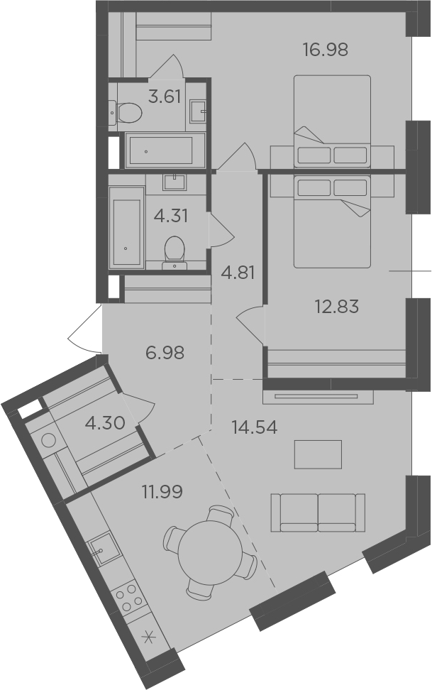 3-комн., 80.35 м², 16/16 этаж, ЖК «FORIVER»