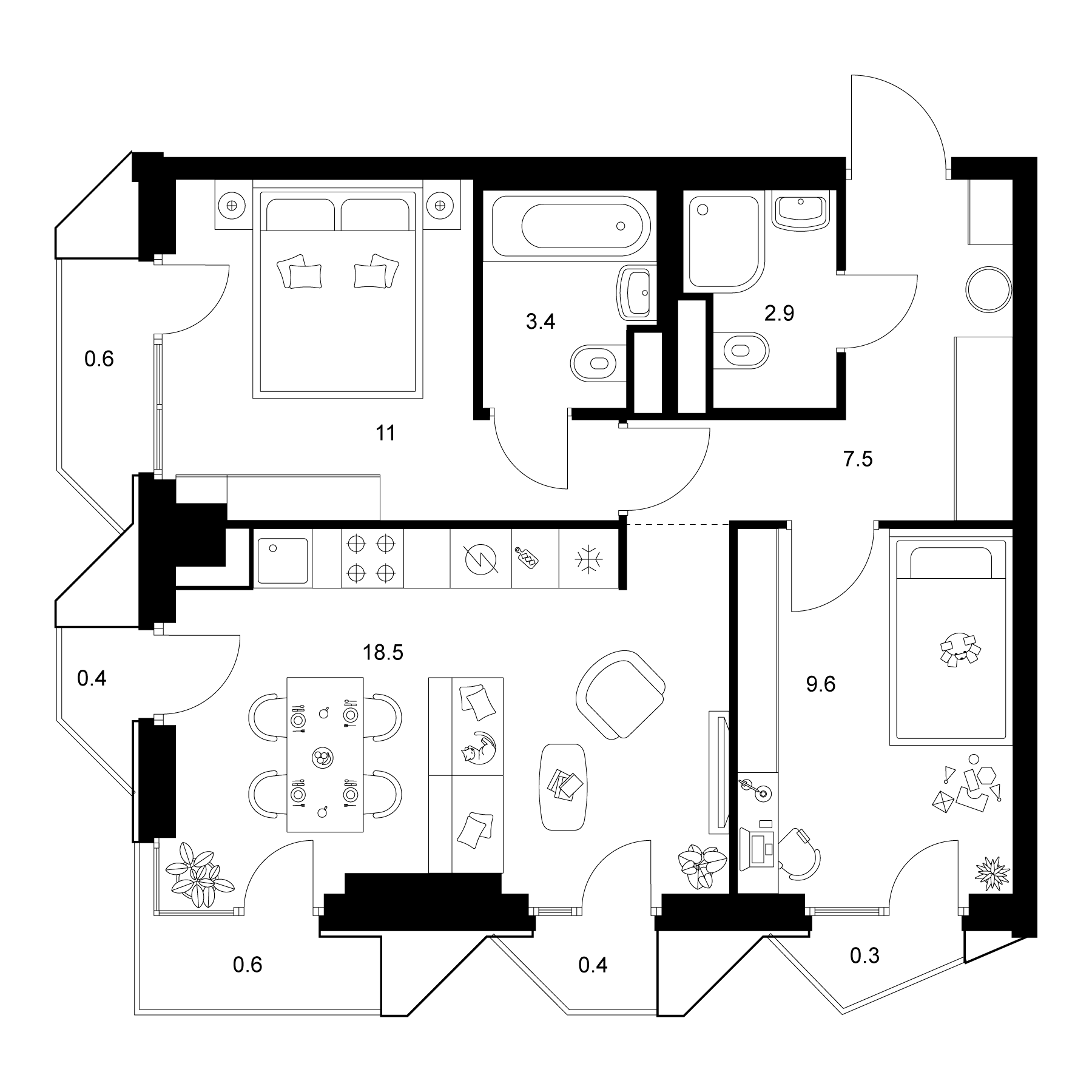 2-комн., 52.9 м², 2/20 этаж, ЖК «2-й Иртышский»