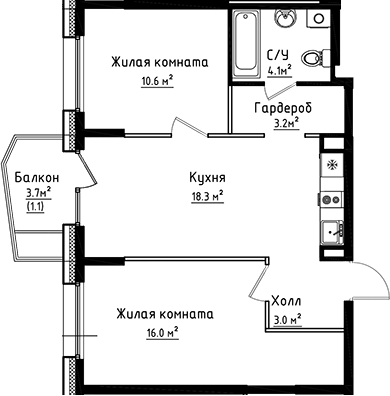 2-комн., 55.2 м², 8/8 этаж, ЖК «Коллекция»