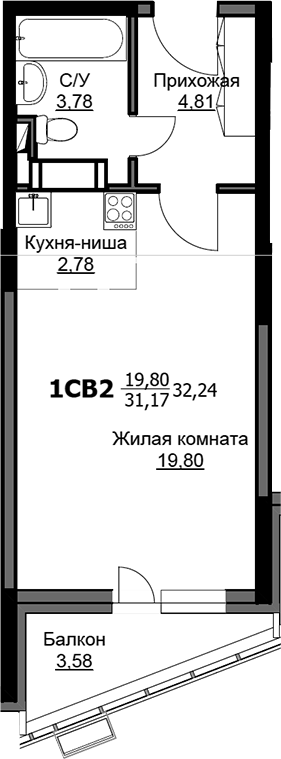 Студия, 31.15 м², 10/17 этаж, ЖК «Соболевка»