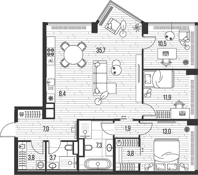 4+ комнаты, 106.9 м², 23/39 этаж, ЖК «HIGH LIFE»