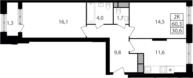 2-комн., 57.7 м², 6/30 этаж, ЖК «Варшавские ворота»