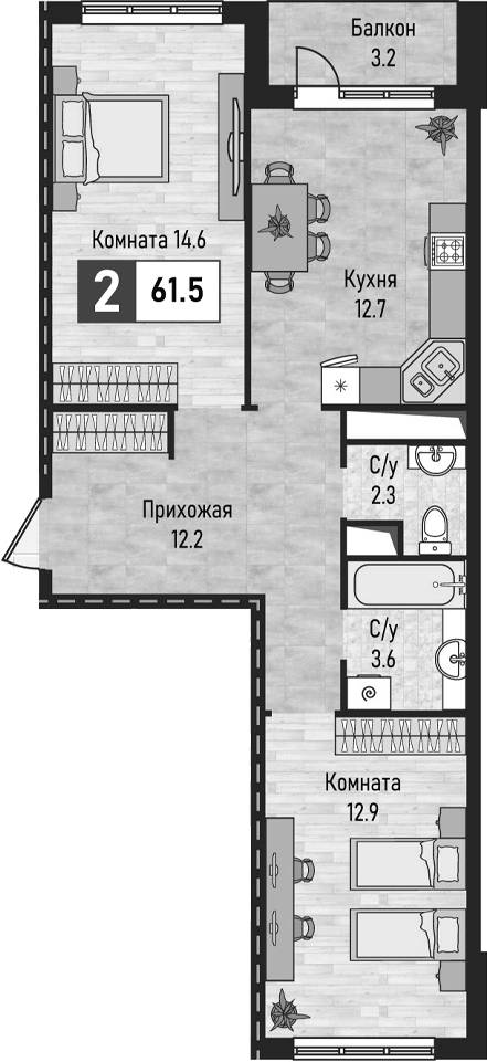 2-комн. Живописный