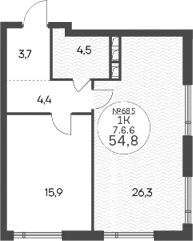 1-комн., 54.8 м², 6/14 этаж, ЖК «Клубный квартал КРЫЛАТСКАЯ 33»
