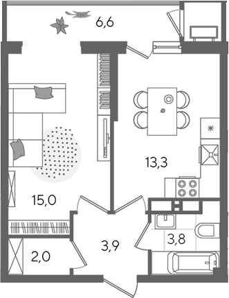 1-комн. квартира, 38 м² в ЖК Рекорд — фото 2