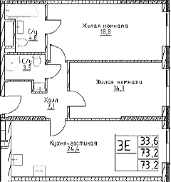 3-комн., 73.2 м², 18/29 этаж, ЖК «Наметкин Тауэр»