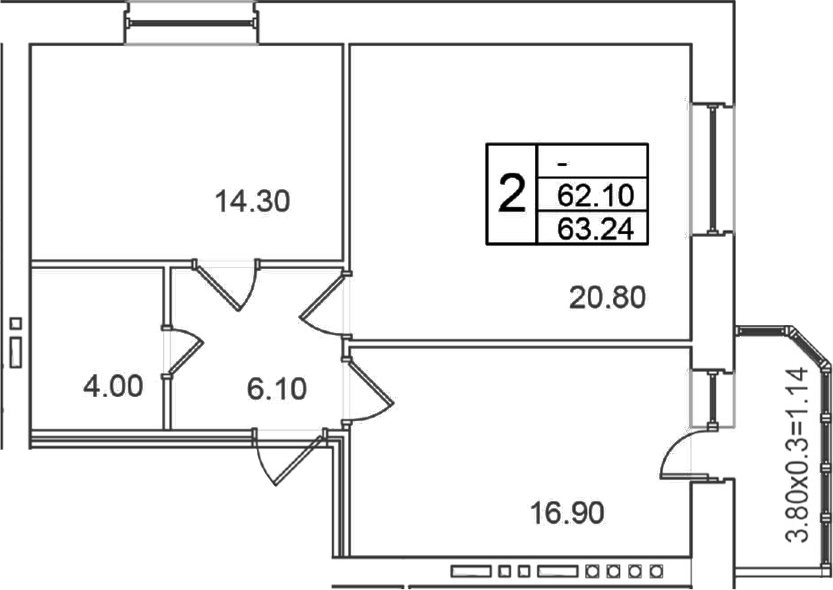 Продается 2-комн. квартира, 62.1 м²