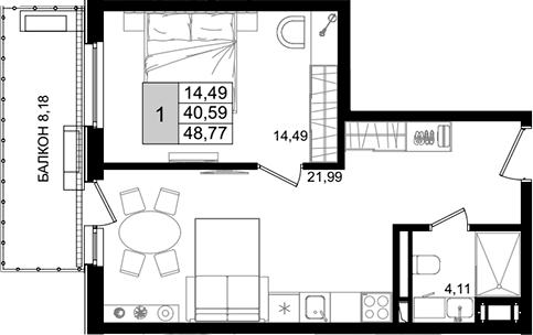 2-комн. квартира, 39.42 м² в ЖК IT гостиничный комплекс Корсаков — фото 2
