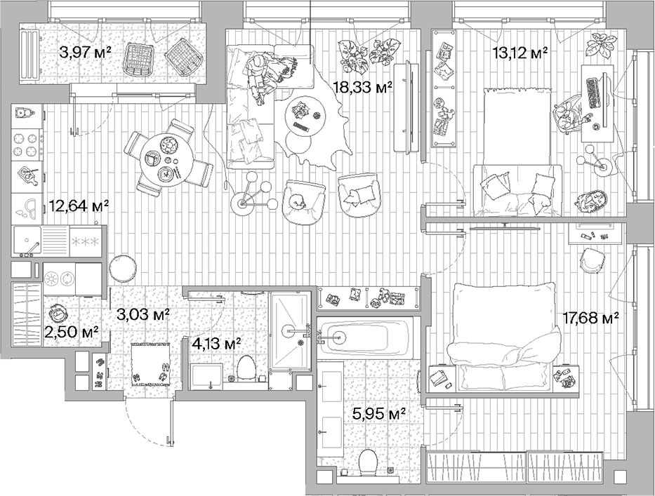 3-комн., 77.37 м², 2/10 этаж, ЖК «МЫС»