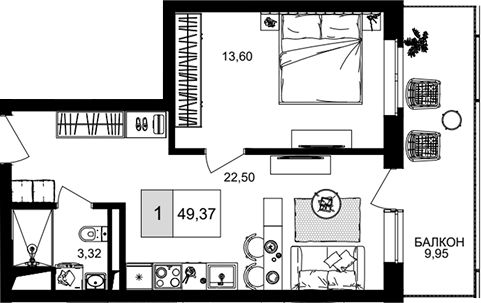 2-комн., 39.42 м², 7/8 этаж, ЖК «IT гостиничный комплекс Корсаков»