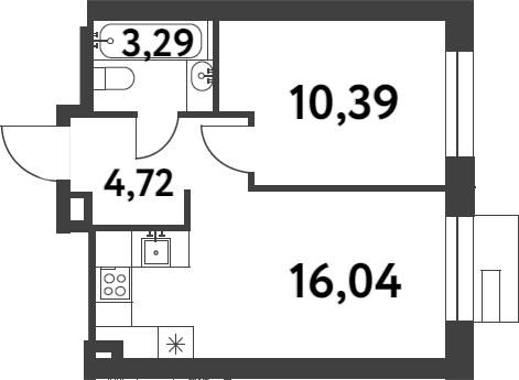 1-комн., 34.44 м², 7/8 этаж, ЖК «Смарт Гарден»