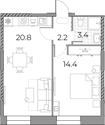 2-комн., 40.8 м², 23/23 этаж, ЖК «ЗилАрт»