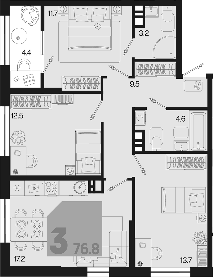 4-комн. квартира, 72.4 м² в ЖК Первое место — фото 2