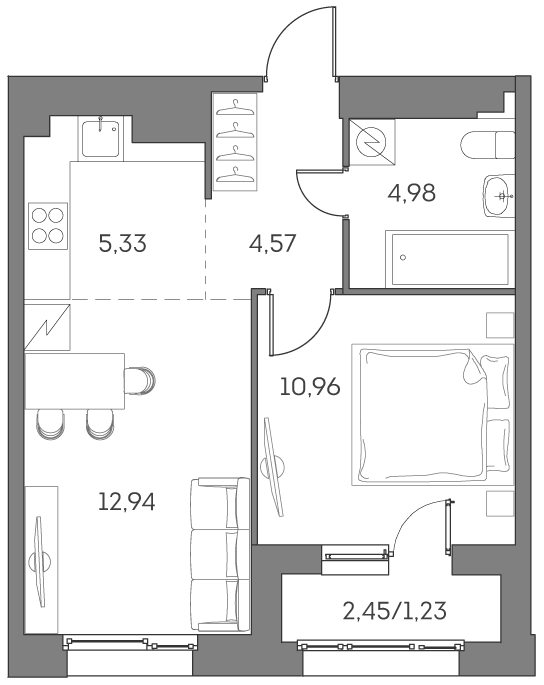 2-комн., 38.78 м², 10/14 этаж, ЖК «Аквилон БИСАЙД 2.0»