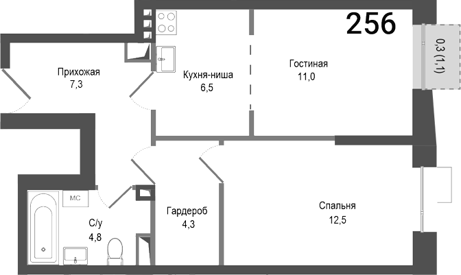 2-комн., 46.4 м², 3/4 этаж, ЖК «Киноквартал»