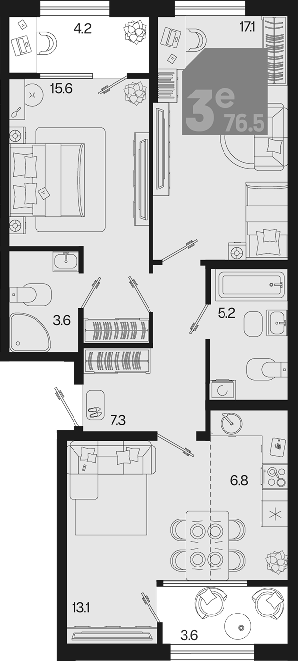 3-комн. квартира, 68.7 м² в ЖК Первое место — фото 2