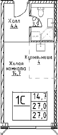 Студия, 27 м², 18/29 этаж, ЖК «Наметкин Тауэр»