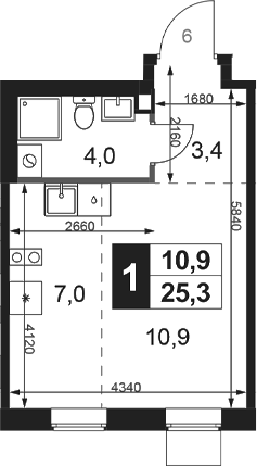 Студия, 25.3 м², 10/18 этаж, ЖК «1-й Ясеневский»