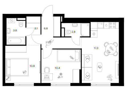 2-комн., 55 м², 3/31 этаж, ЖК «Мичуринский парк»