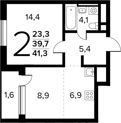 2-комн., 39.7 м², 7/7 этаж, ЖК «Новые Ватутинки Квартал у реки»