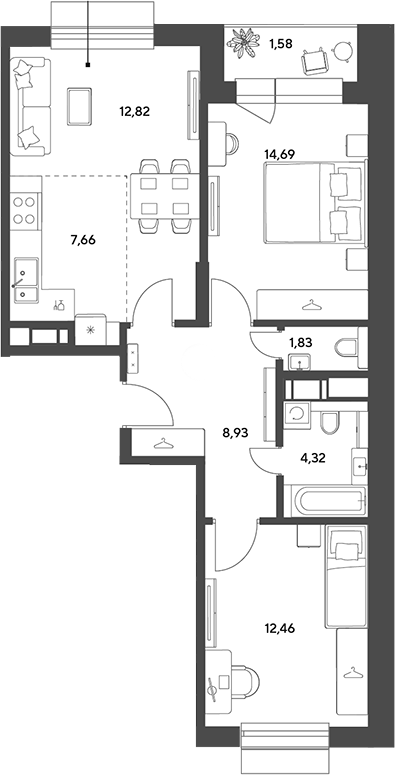 3-комн., 62.71 м², 4/15 этаж, ЖК «Публицист»