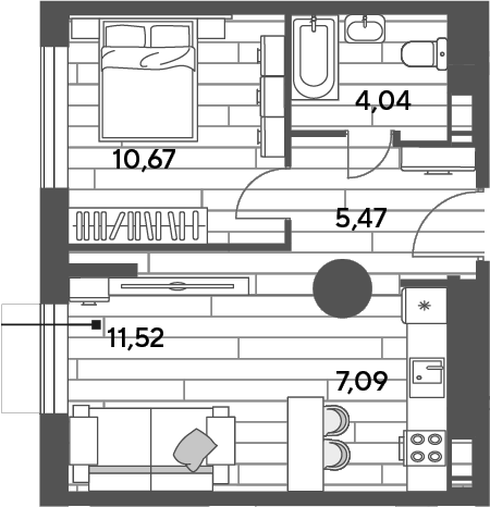 2-комн., 38.79 м², 10/10 этаж, ЖК «Публицист»