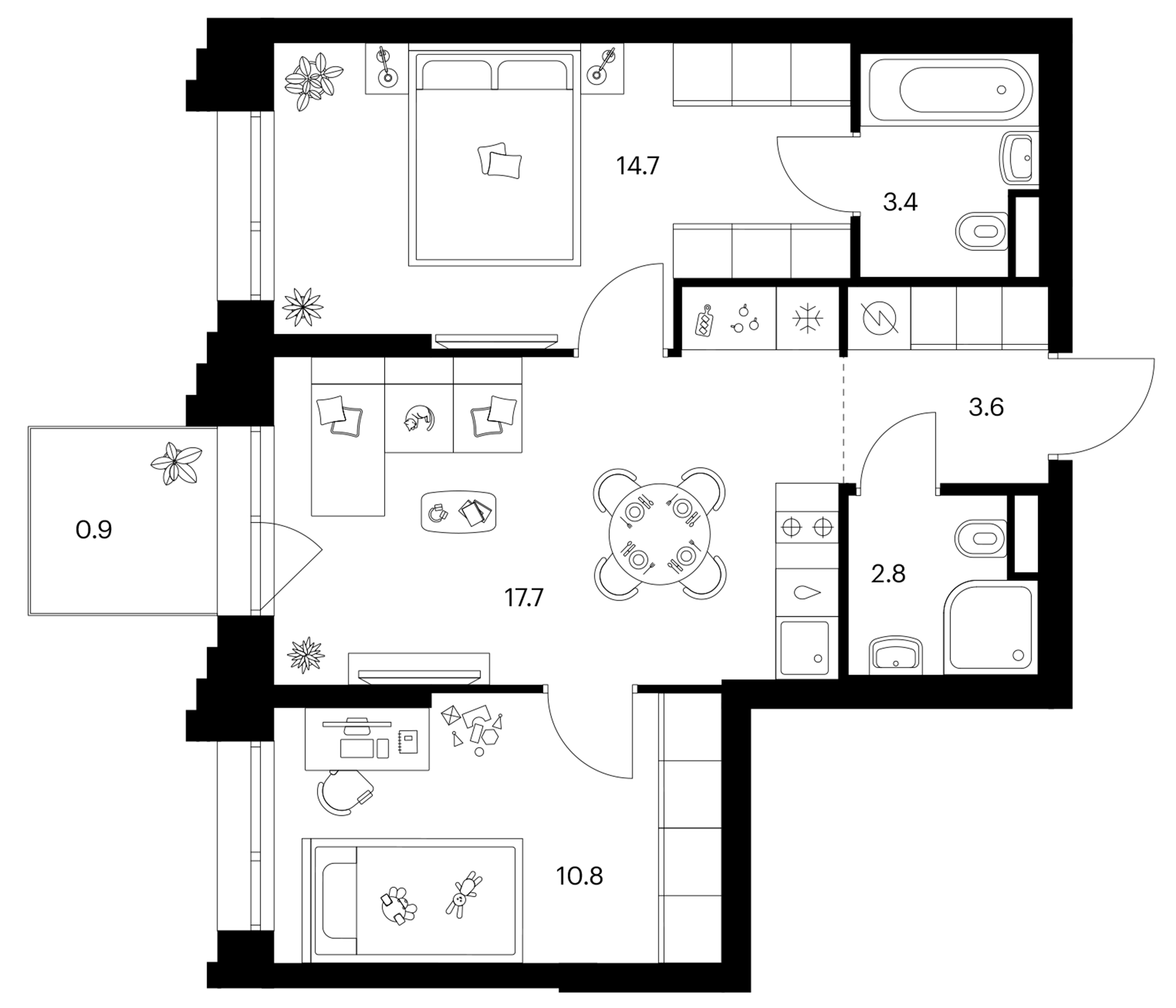 2-комн., 53 м², 4/28 этаж, ЖК «Зеленый парк»