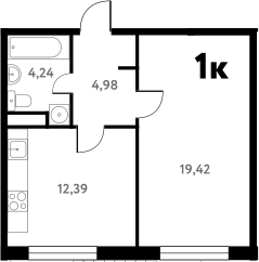 1-комн., 41.12 м², 1/17 этаж, ЖК «Южное Пушкино»