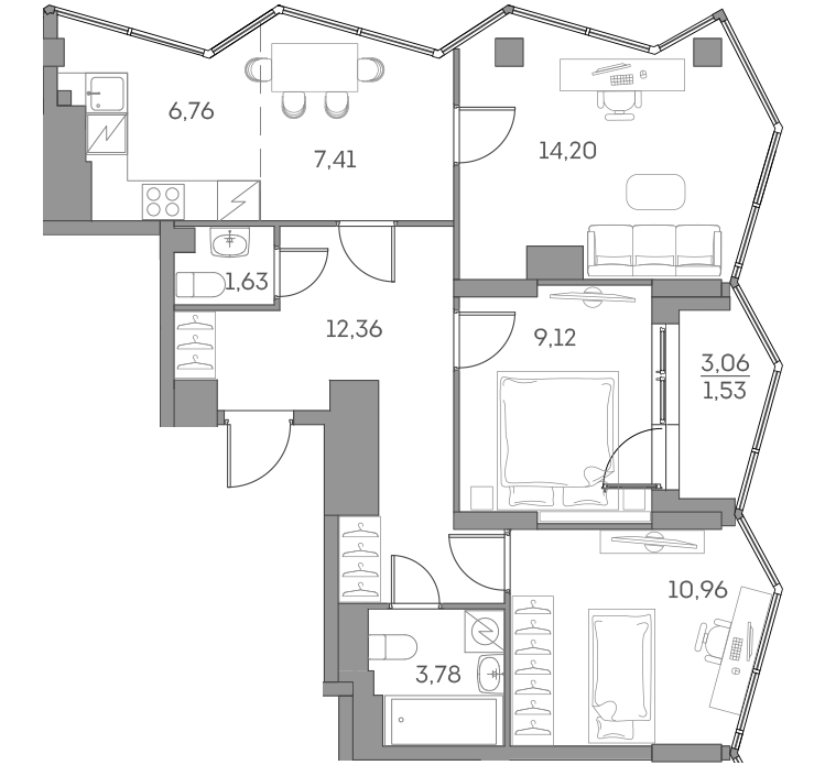 4+ комнаты, 66.22 м², 25/28 этаж, ЖК «Аквилон БИСАЙД 2.0»