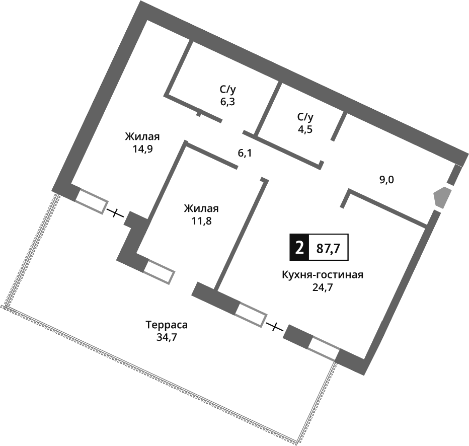 3-комн., 77.3 м², 1/6 этаж, ЖК «Отрада на реке»