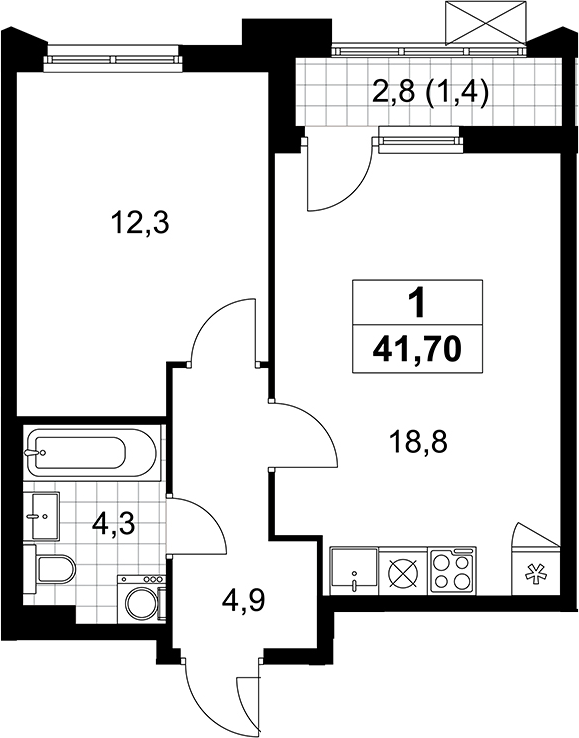 2-комн., 40.3 м², 9/14 этаж, ЖК «Деснаречье»