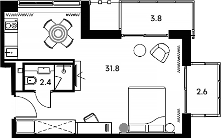 Студия, 34.2 м², 16/23 этаж, ЖК «Аквилон Сигнал»