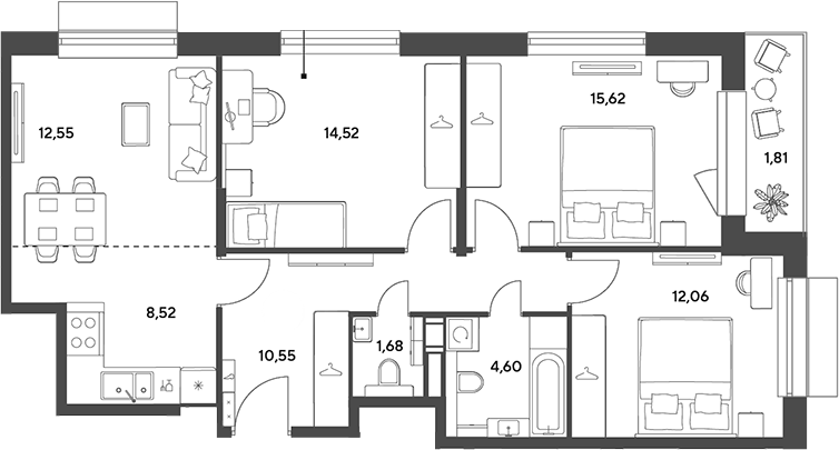 4+ комнаты, 80.1 м², 4/15 этаж, ЖК «Публицист»