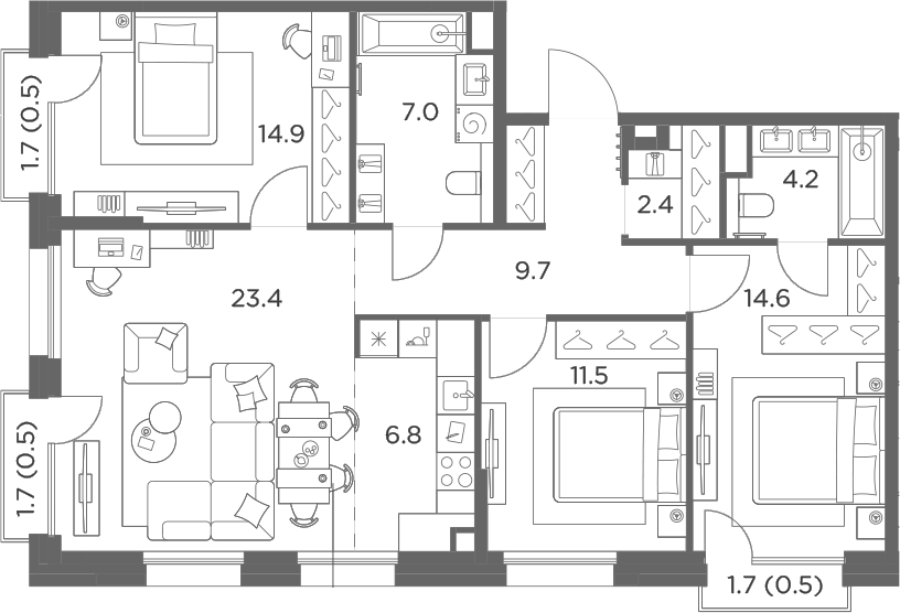 4+ комнаты, 94.5 м², 6/6 этаж, ЖК «Станиславский»