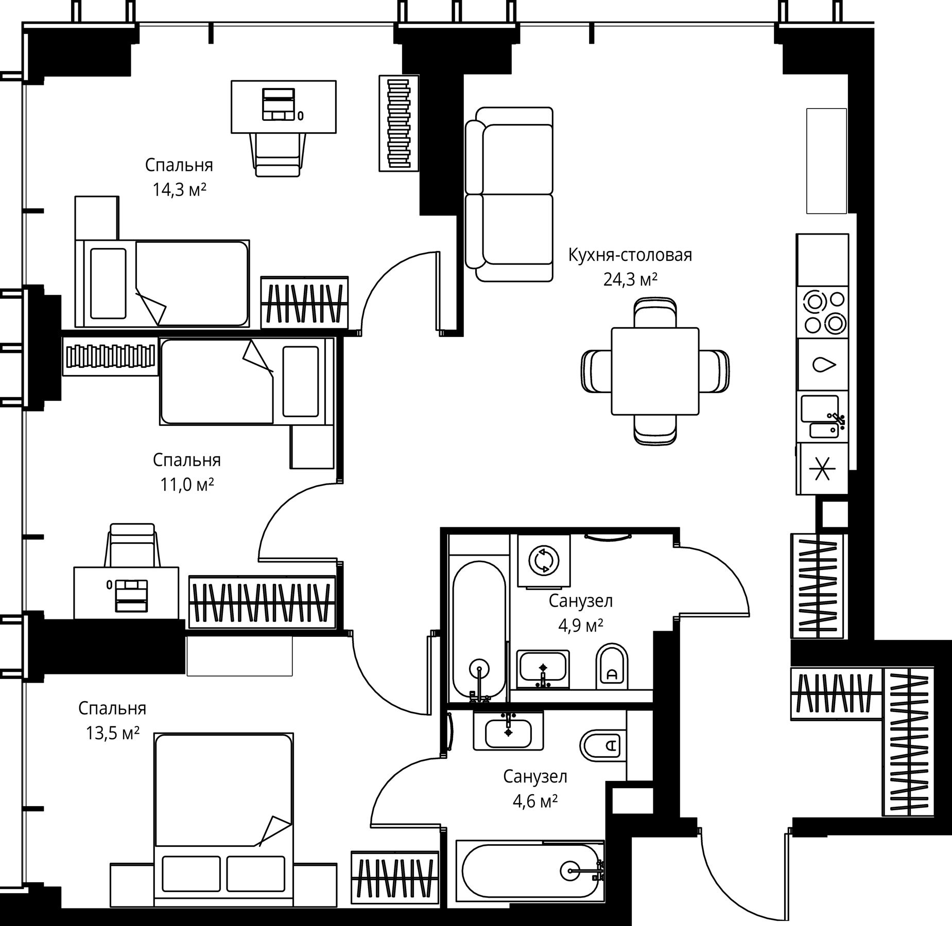 4+ комнаты, 84.9 м², 30/59 этаж, ЖК «Веер»