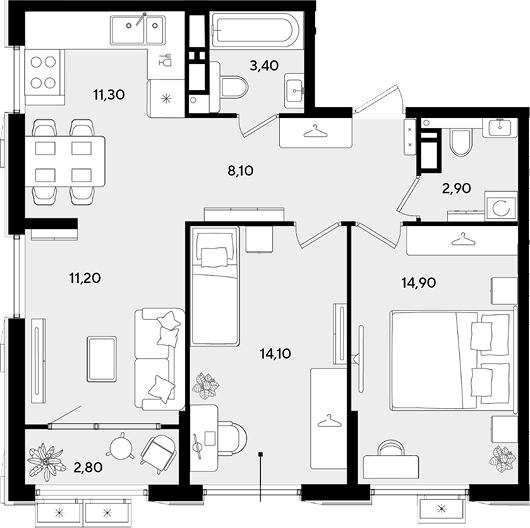 3-комн. квартира, 65.9 м² в ЖК Порто-Ново — фото 2