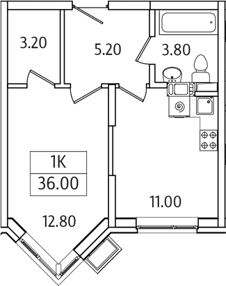 1-комн., 36 м², 5/21 этаж, ЖК «Видный Берег 2.0»