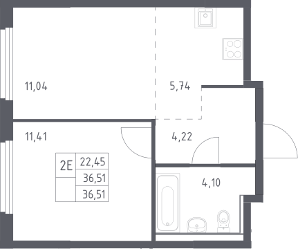 2-комн., 36.51 м², 10/17 этаж, ЖК «Пригород Лесное»