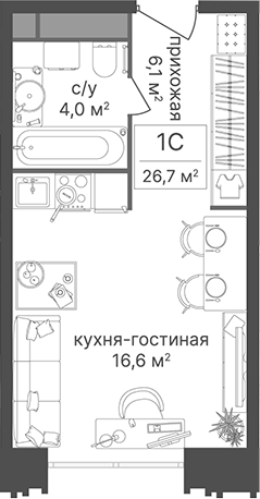 Студия, 26.7 м², 5/30 этаж, ЖК «Гостиничный комплекс Варшавские ворота»
