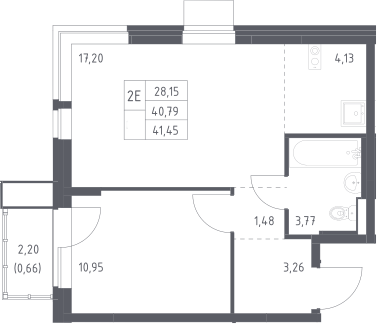 2-комн., 40.79 м², 16/17 этаж, ЖК «Квартал Авиаторов»